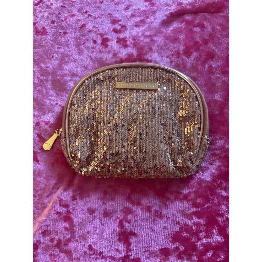 Vince Camuto Sequin Cosmetic Bag Makeup Pouch Rose Gold